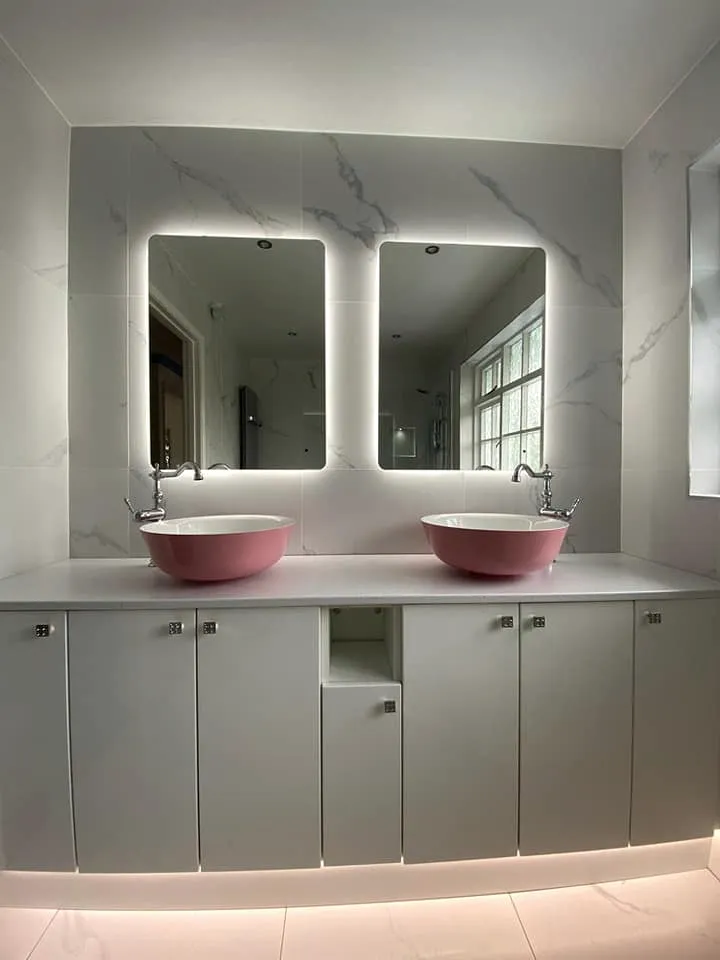 Double basins with backlit mirrors