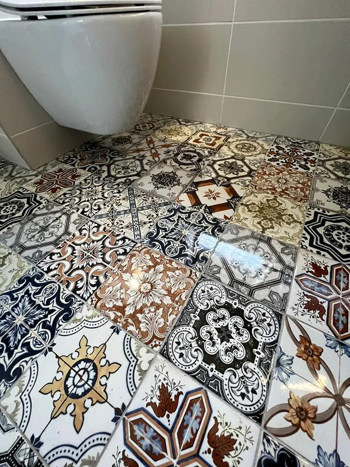 Encaustic-pattern porcelain floor tiles